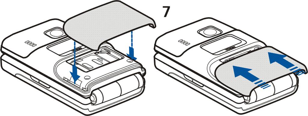 4. Przy³ó pokrywê karty SIM do zaczepów w telefonie i wsuñ j± na