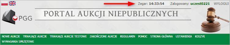 Po zalogowaniu w prawym górnym rogu strony pojawia się zegar według którego liczone są