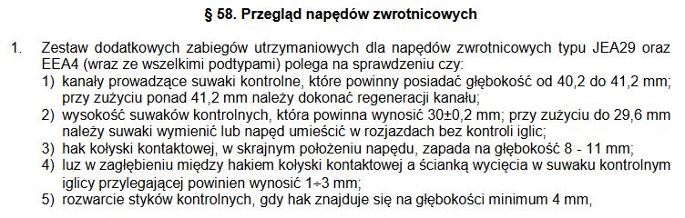 Podczas przeglądu elektrycznego napędu zwrotnicowego typu JEA29 (dotyczy również EEA4) dokonano pomiaru wysokości suwaków kontrolnych.