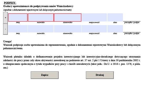 naciśnij + aby dodać kolejną pozycję tutaj podpisz Wniosek 3. Po wypełnieniu Wniosku należy go zapisać na swoim komputerze.