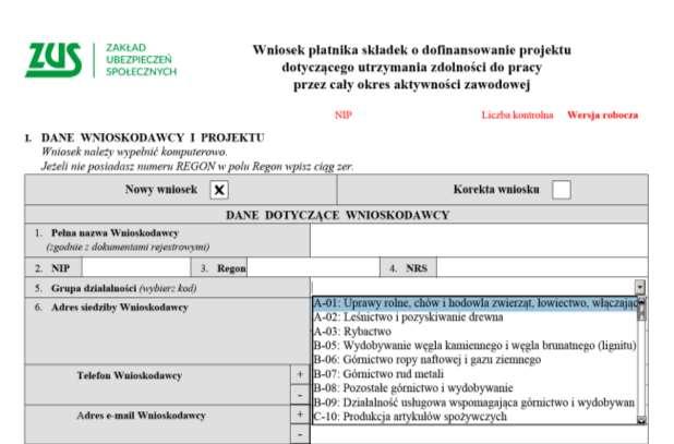 2 pierwsze cyfry z kodu PKD dla działalności przeważającej, znajdujące się w zaświadczeniu o numerze identyfikacyjnym Regon).