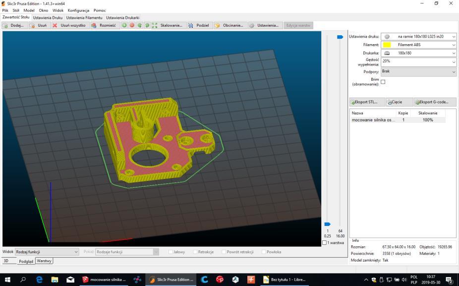 138 Rysunek 5 Slic3r Prusa Edition Przykład początkowych wierszy pliku gcode: ; generated by Slic3r Prusa Edition 1.41.3+win64 on 2019-05-29 at 17:58:47; ; external perimeters extrusion width = 0.