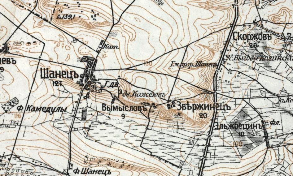 Ryc. 3. Fragment historycznej mapy topograficznej z 1914 roku 5 Środowisko przyrodnicze 5.