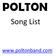 POLTON. Song List. www.poltonband.com