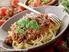Spaghetti bolognese (mięso. wieprzowe) z serem parmezan i oregano-350g. Ryba (mintaj) w cieście naleśnikowym - 120g Ziemniaki z natką zieloną - 200g