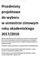 Przedmioty projektowe do wyboru w semestrze zimowym roku akademickiego 2017/2018